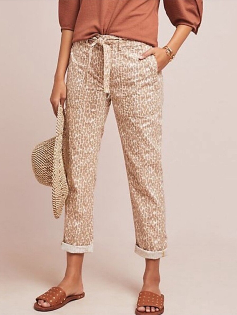 Anthropologie The Wanderer Utility Pants neutral leopard print women's 28 no tie